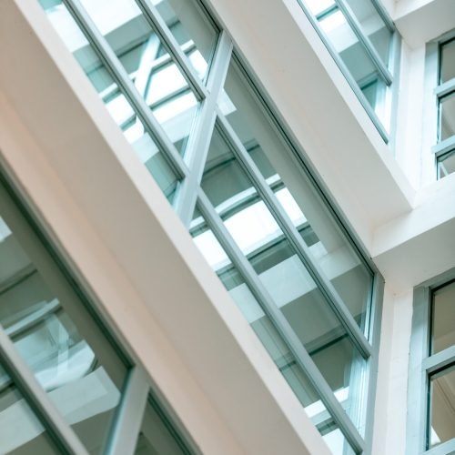 Modern white building with panoramic windows. High quality photo